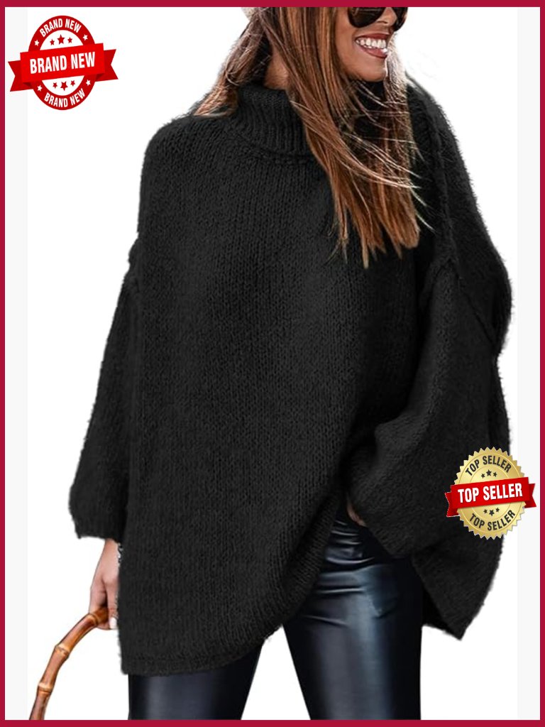 Oversized Chunky Knit Turtleneck Sweater Pullover Women Fall Winter